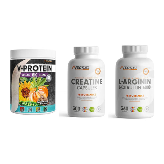 ProFuel Marken-Trio: V-Protein + Creatine + L-Arginin – alle enthaltenen Artikel
