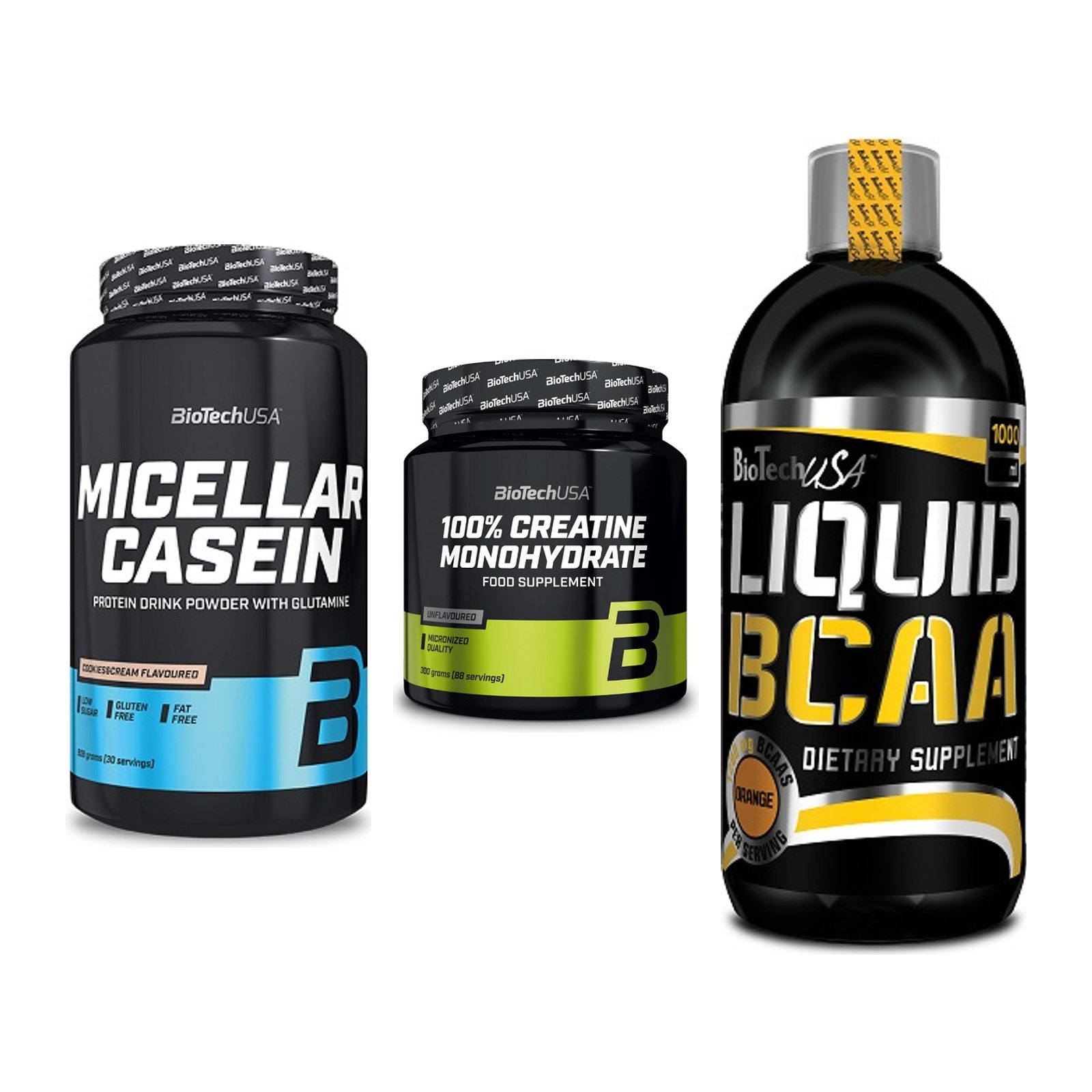 BioTech USA Marken-Trio: Micellar + Creatine + Liquid BCAA – alle enthaltenen Artikel
