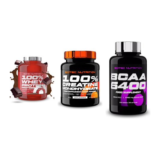 Scitec Nutrition Marken-Trio: 100% Whey + Creatine + 1 weitere – alle enthaltenen Artikel