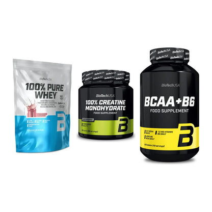 BioTech USA Marken-Trio: 100% Pure + Creatine + BCAA+B6 200 – alle enthaltenen Artikel