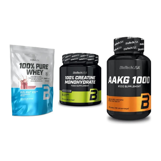 BioTech USA Marken-Trio: 100% Pure + Creatine + AAKG 1000mg – alle enthaltenen Artikel