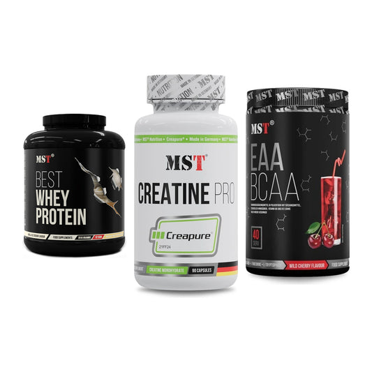 MST Marken-Trio: Best Whey + Creatine Pro + EAA & BCAA – alle enthaltenen Artikel