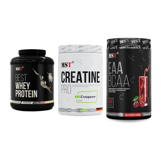 MST Marken-Trio: Best Whey Protein + Creatin Pro CREAPURE + EAA & BCAA – alle enthaltenen Artikel