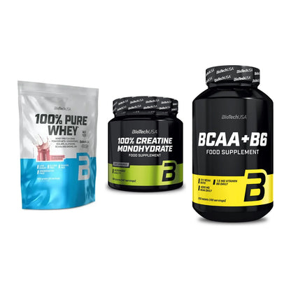 BioTech USA Marken-Trio: 100% Pure + Creatine + BCAA+B6 200 – alle enthaltenen Artikel