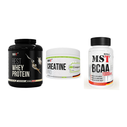 MST Marken-Trio: Best Whey + Creatin Pro + BCAA 1000 (90 – alle enthaltenen Artikel