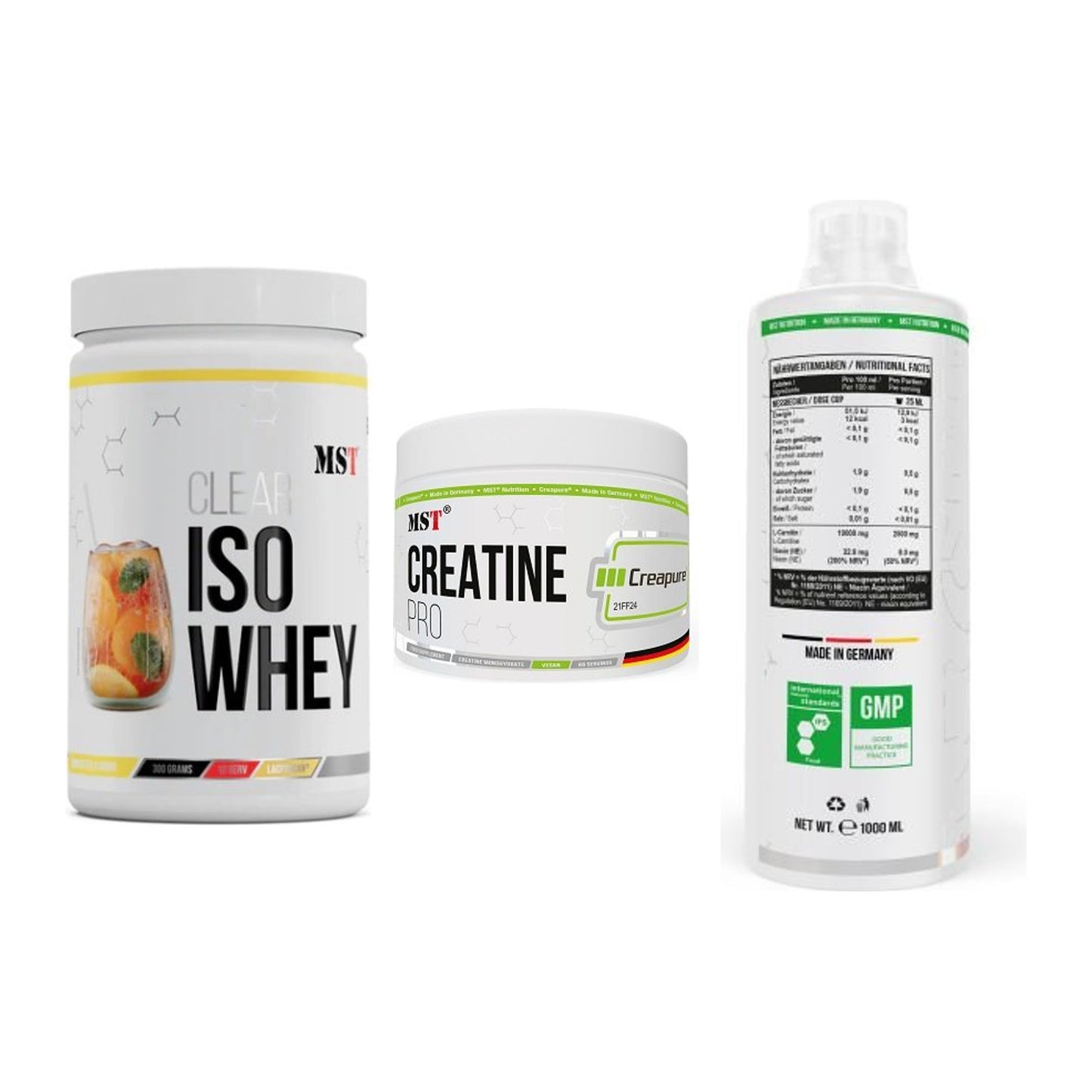 MST Marken-Trio: Iso Clear + Creatin Pro + L-Carnitine – alle enthaltenen Artikel