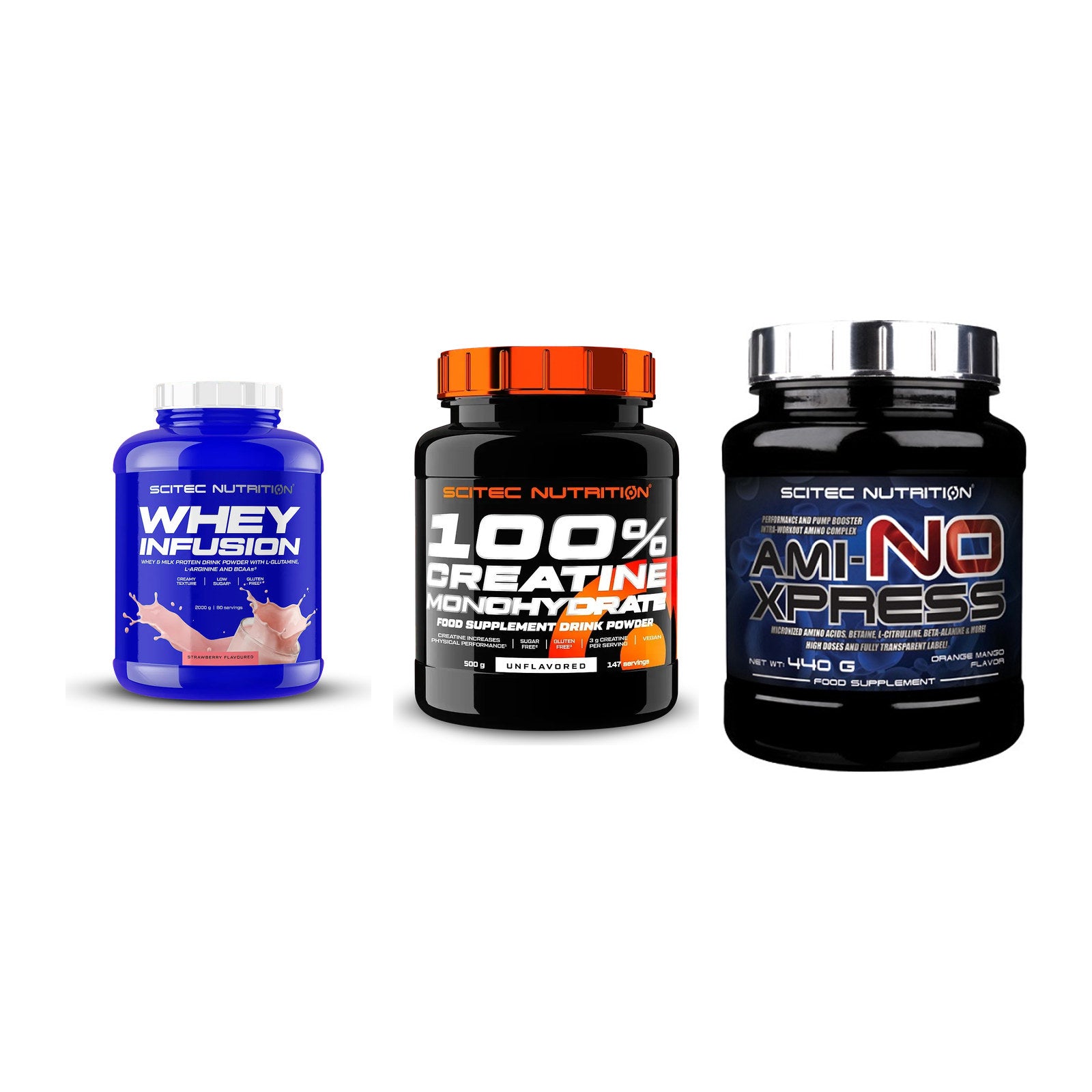 Scitec Nutrition Marken-Trio: Whey Infusio + Creatine + 1 weitere – alle enthaltenen Artikel