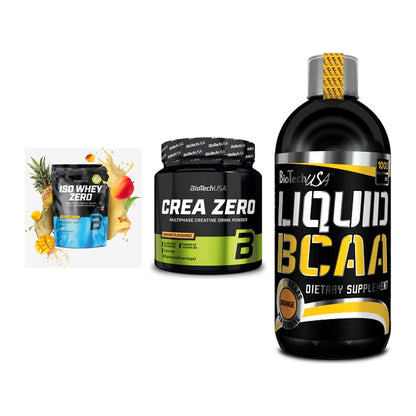 BioTech USA Marken-Trio: Iso Whey Zero + Crea Zero + Liquid BCAA – alle enthaltenen Artikel