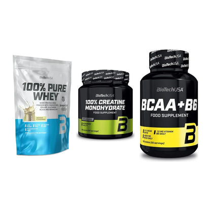 BioTech USA Marken-Trio: 100% Pure + Creatine + BCAA+B6 100 – alle enthaltenen Artikel