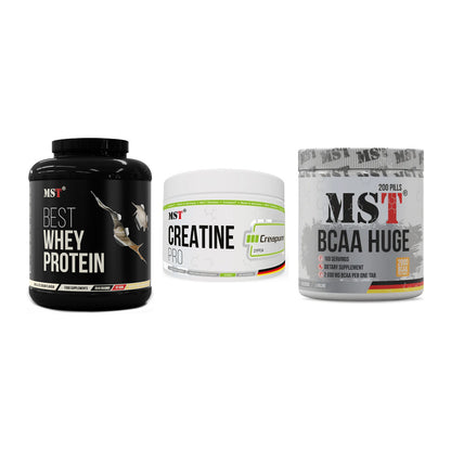 MST Marken-Trio: Best Whey + Creatin Pro + BCAA Huge 200 – alle enthaltenen Artikel