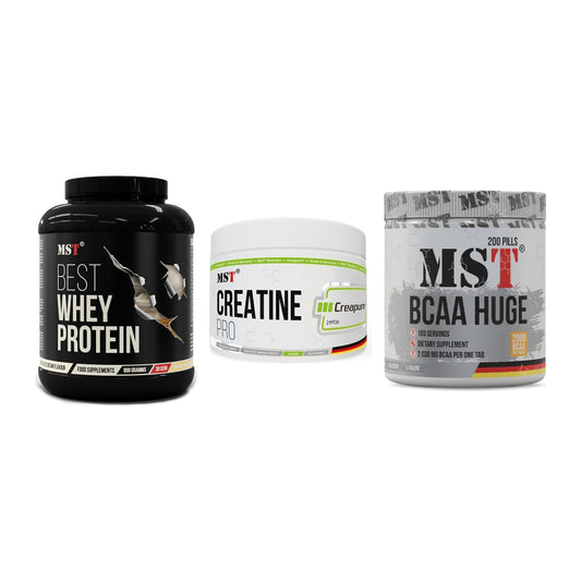 MST Marken-Trio: Best Whey + Creatin Pro + BCAA Huge 200 – alle enthaltenen Artikel