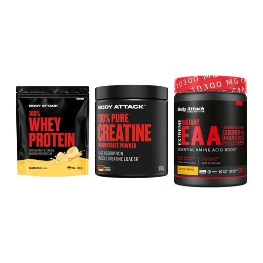 Body Attack Marken-Trio: Attack 100% Whey Protein + 2 weitere – alle enthaltenen Artikel