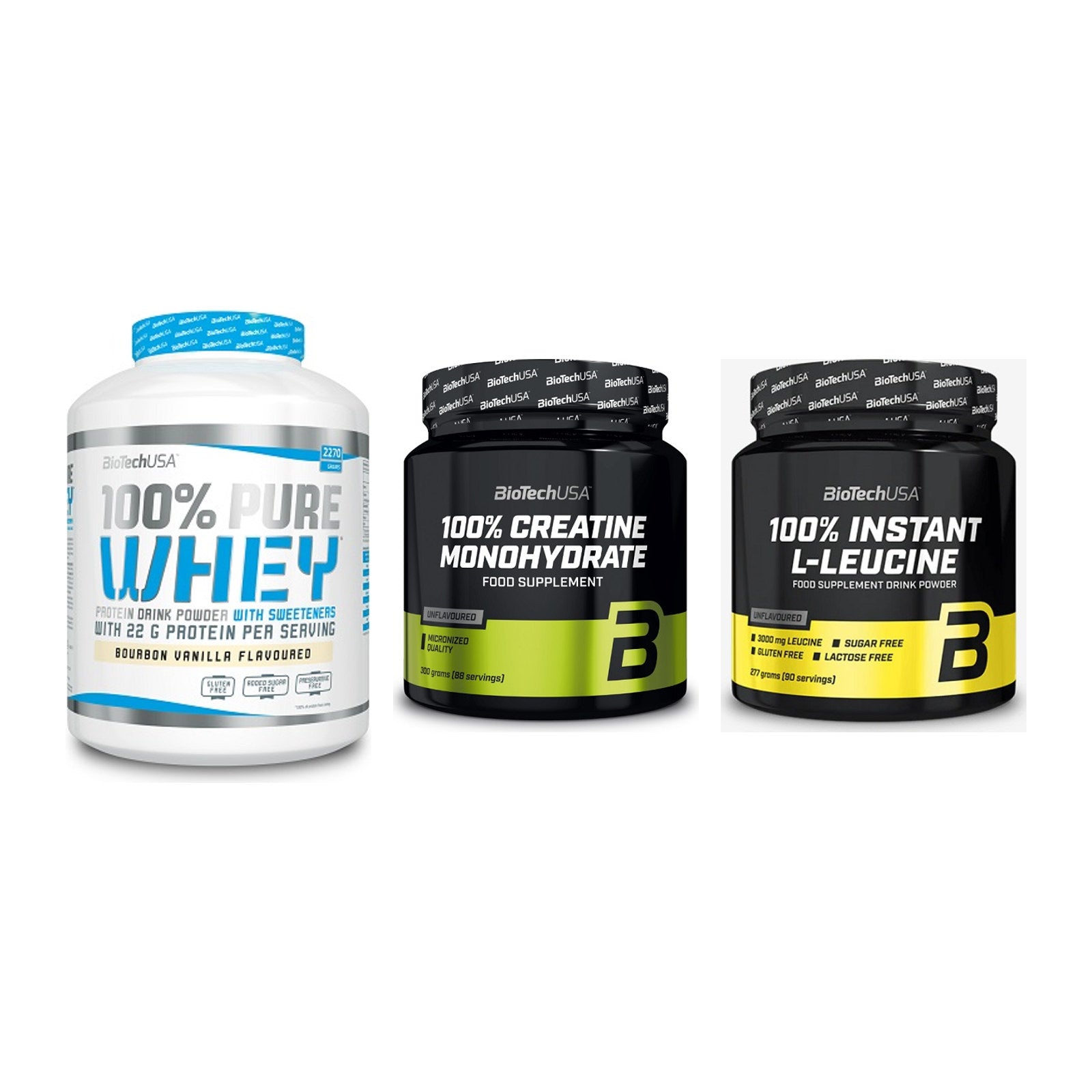 BioTech USA Marken-Trio: 100% Pure + Creatine + 100% Instant – alle enthaltenen Artikel