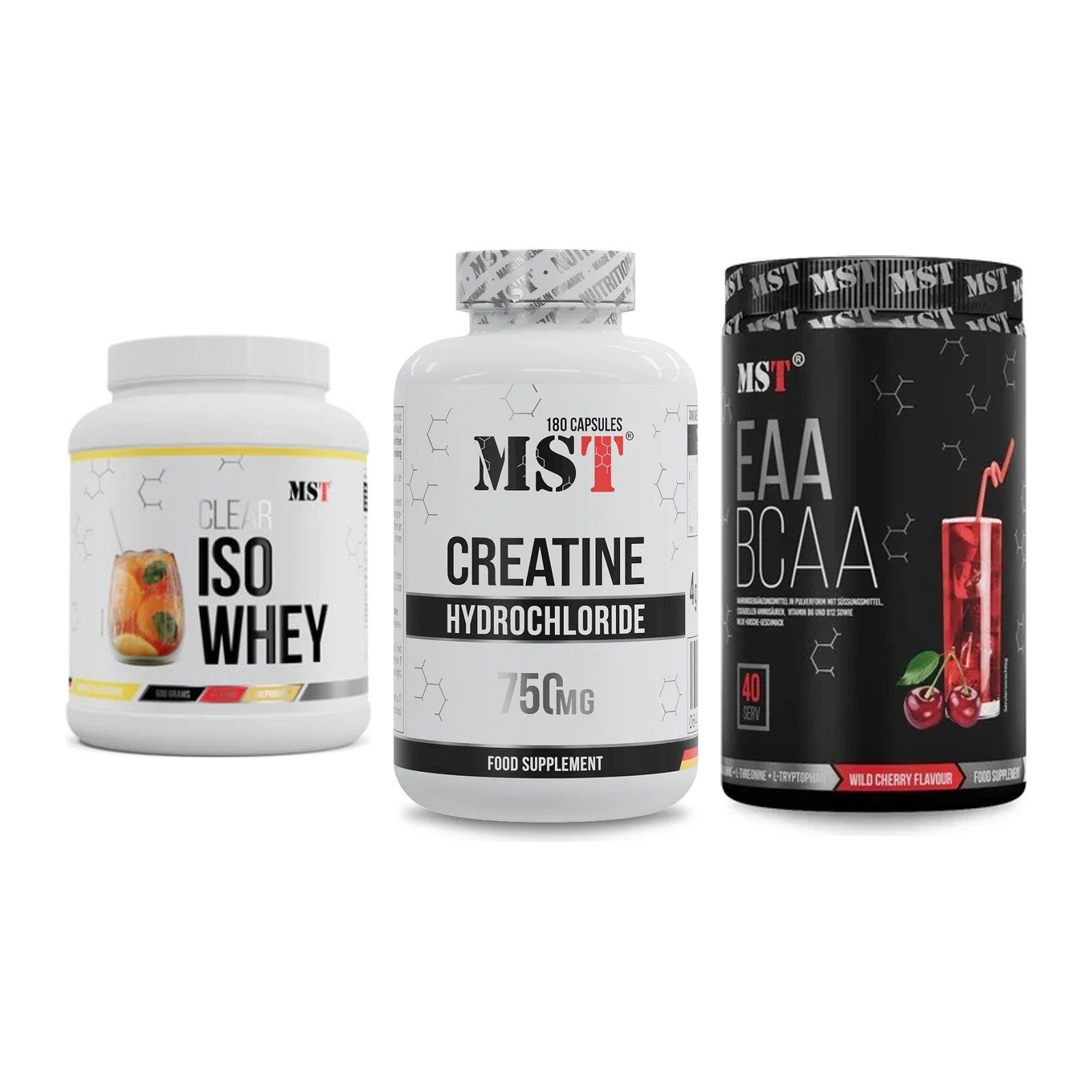 MST Marken-Trio: Iso Clear + Creatine HCL + EAA & BCAA – alle enthaltenen Artikel