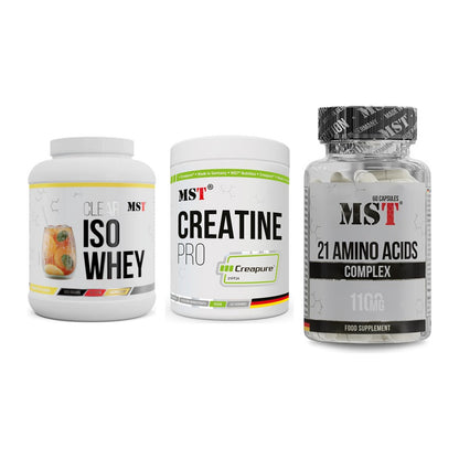 MST Marken-Trio: Iso Clear + Creatin Pro CREAPURE + 21 Amino Acids – alle enthaltenen Artikel
