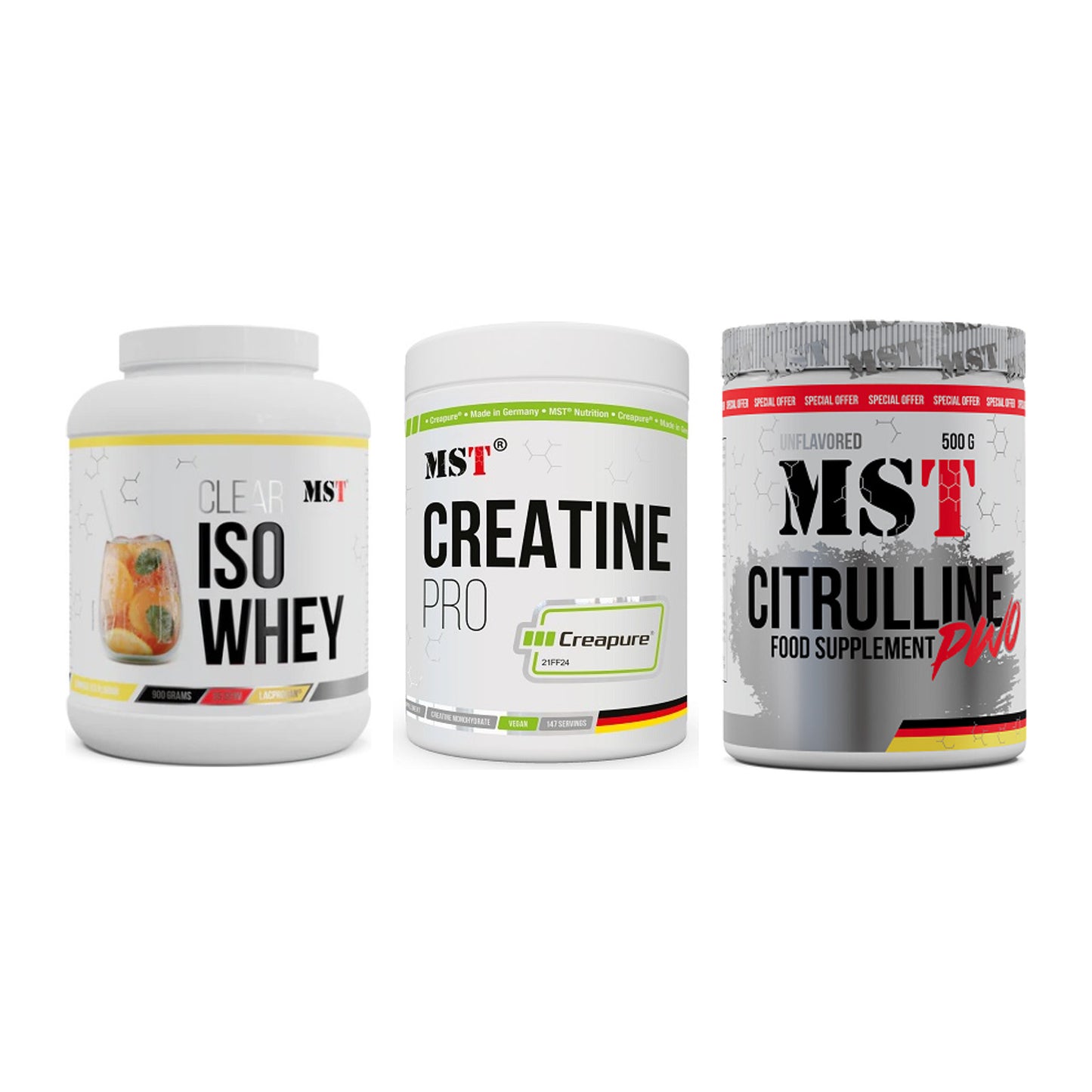 MST Marken-Trio: Iso Clear + Creatin Pro + Citrulline – alle enthaltenen Artikel