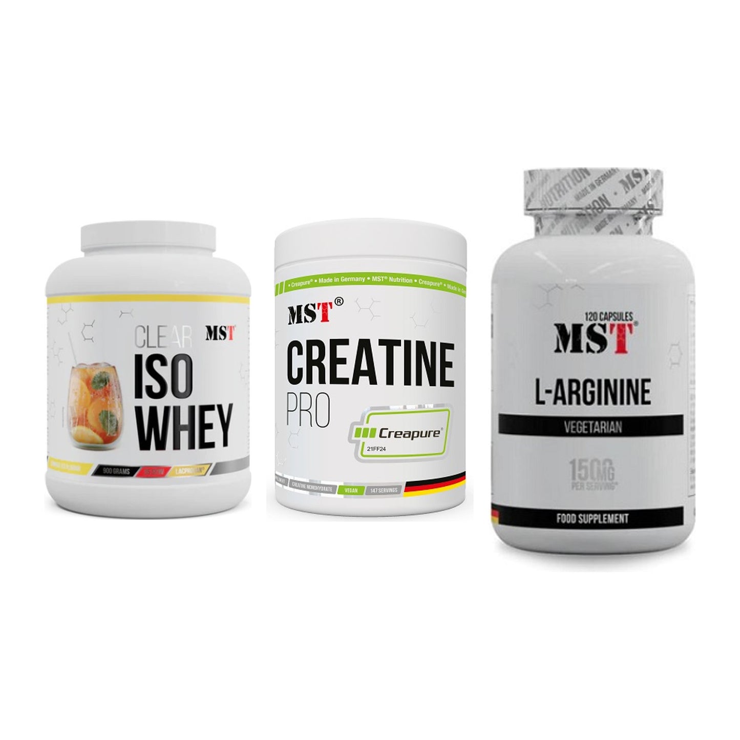 MST Marken-Trio: Iso Clear + Creatin Pro + L-Arginine 120 – alle enthaltenen Artikel