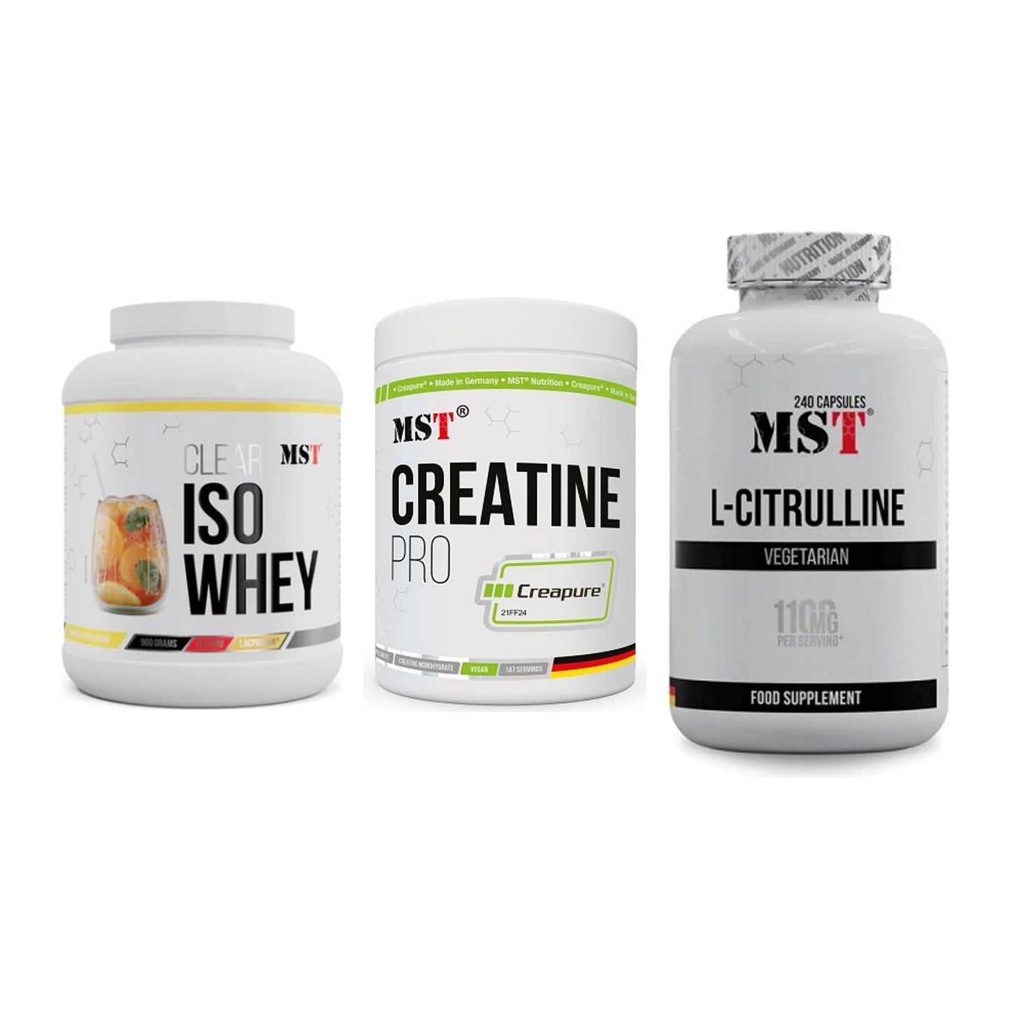 MST Marken-Trio: Iso Clear + Creatin Pro CREAPURE + Citrulline – alle enthaltenen Artikel