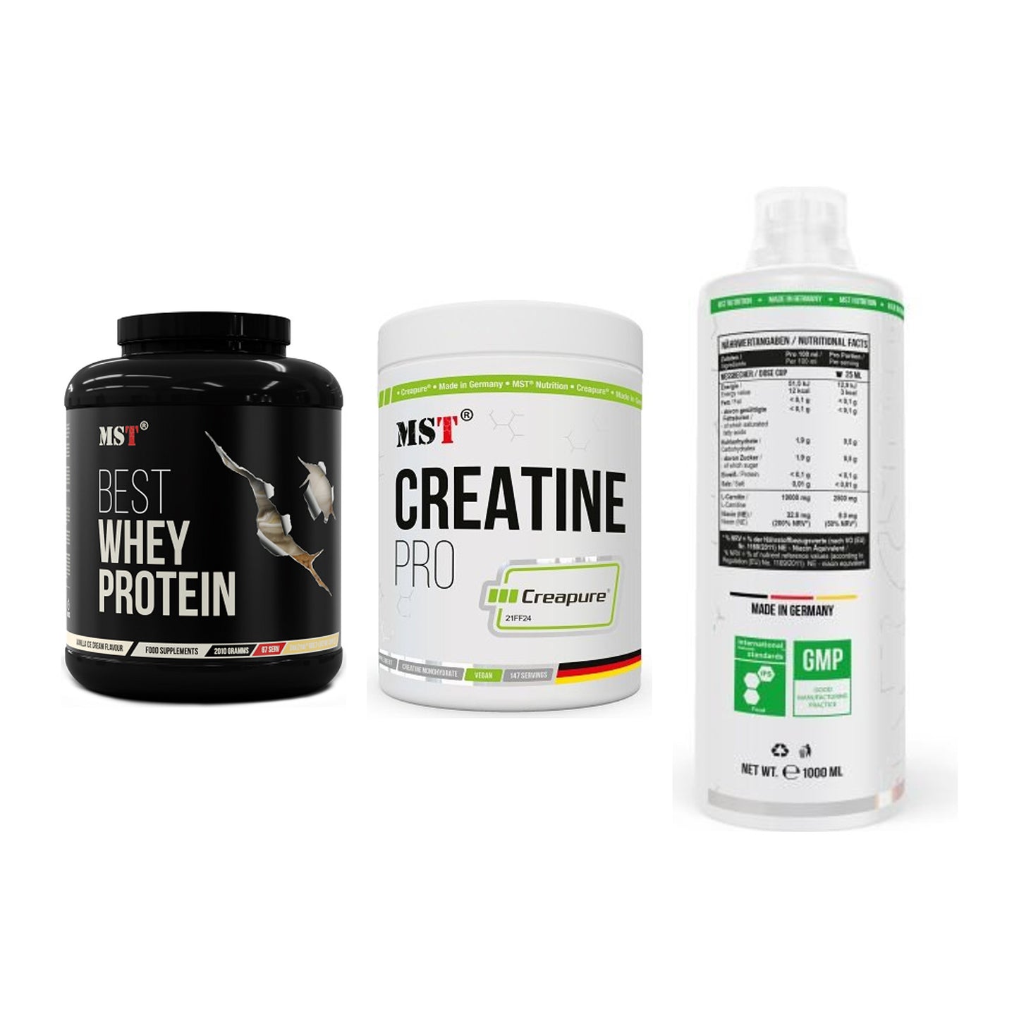 MST Marken-Trio: Best Whey + Creatin Pro + L-Carnitine – alle enthaltenen Artikel
