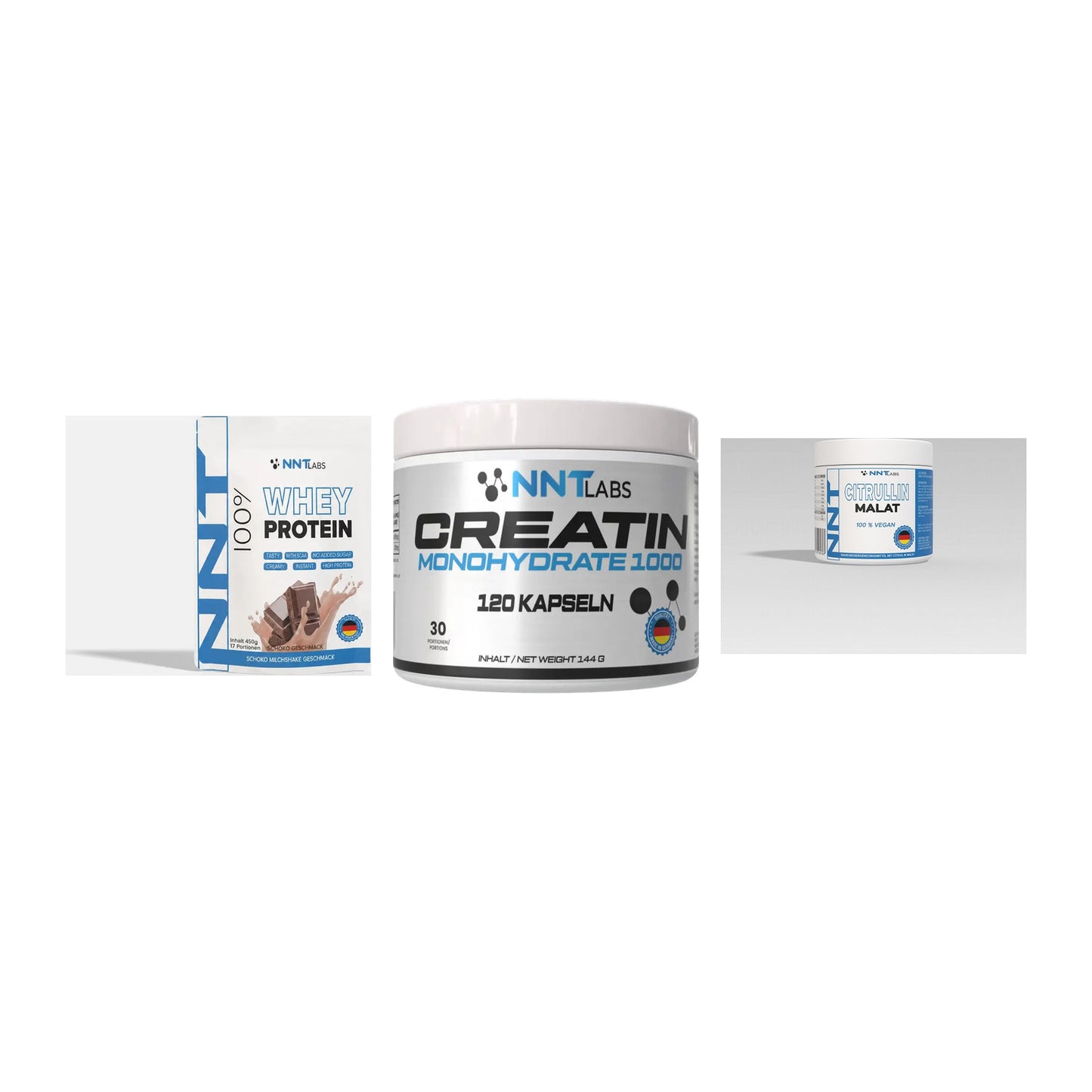 NNT Labs Marken-Trio: Whey + Creatin 1000 mg + Citrullin – alle enthaltenen Artikel
