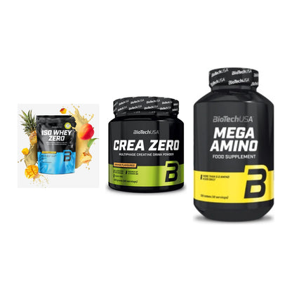 BioTech USA Marken-Trio: Iso Whey Zero + Crea Zero + Mega Amino – alle enthaltenen Artikel