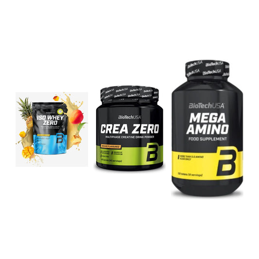 BioTech USA Marken-Trio: Iso Whey Zero + Crea Zero + Mega Amino – alle enthaltenen Artikel