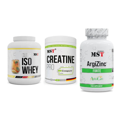 MST Marken-Trio: Iso Clear 900g + Creatin Pro + ArgiZinc Forte – alle enthaltenen Artikel
