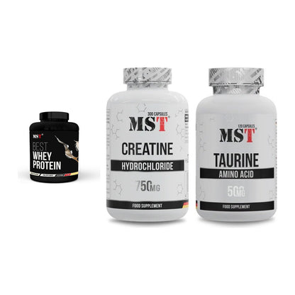 MST Marken-Trio: Best Whey Protein + Creatine HCL + Taurine – alle enthaltenen Artikel