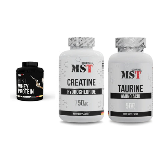 MST Marken-Trio: Best Whey Protein + Creatine HCL + Taurine – alle enthaltenen Artikel