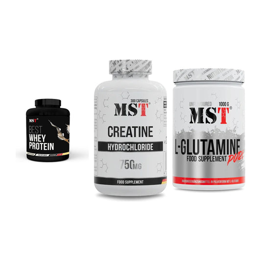 MST Marken-Trio: Best Whey Protein + Creatine HCL + Glutamine – alle enthaltenen Artikel