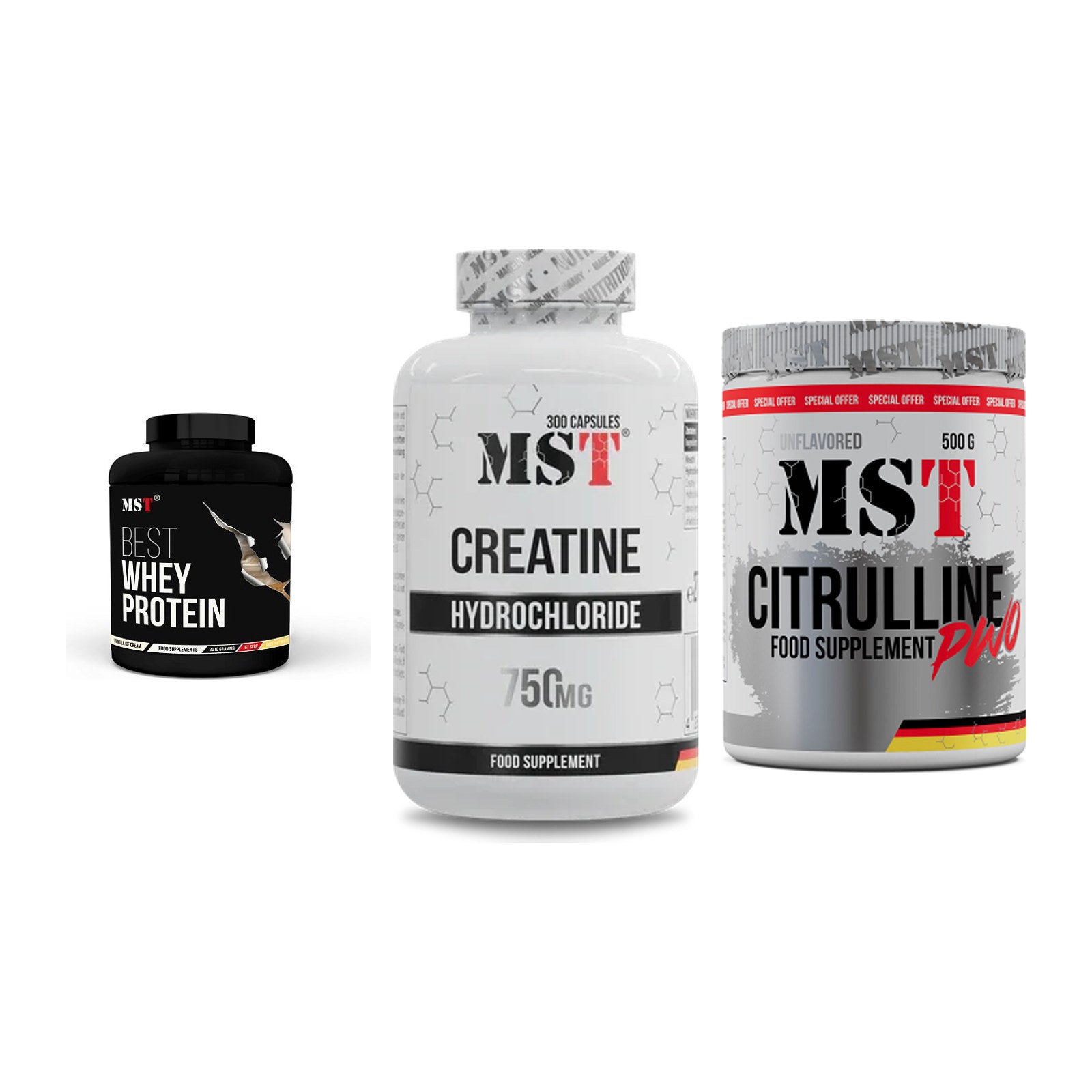 MST Marken-Trio: Best Whey + Creatine HCL + Citrulline – alle enthaltenen Artikel