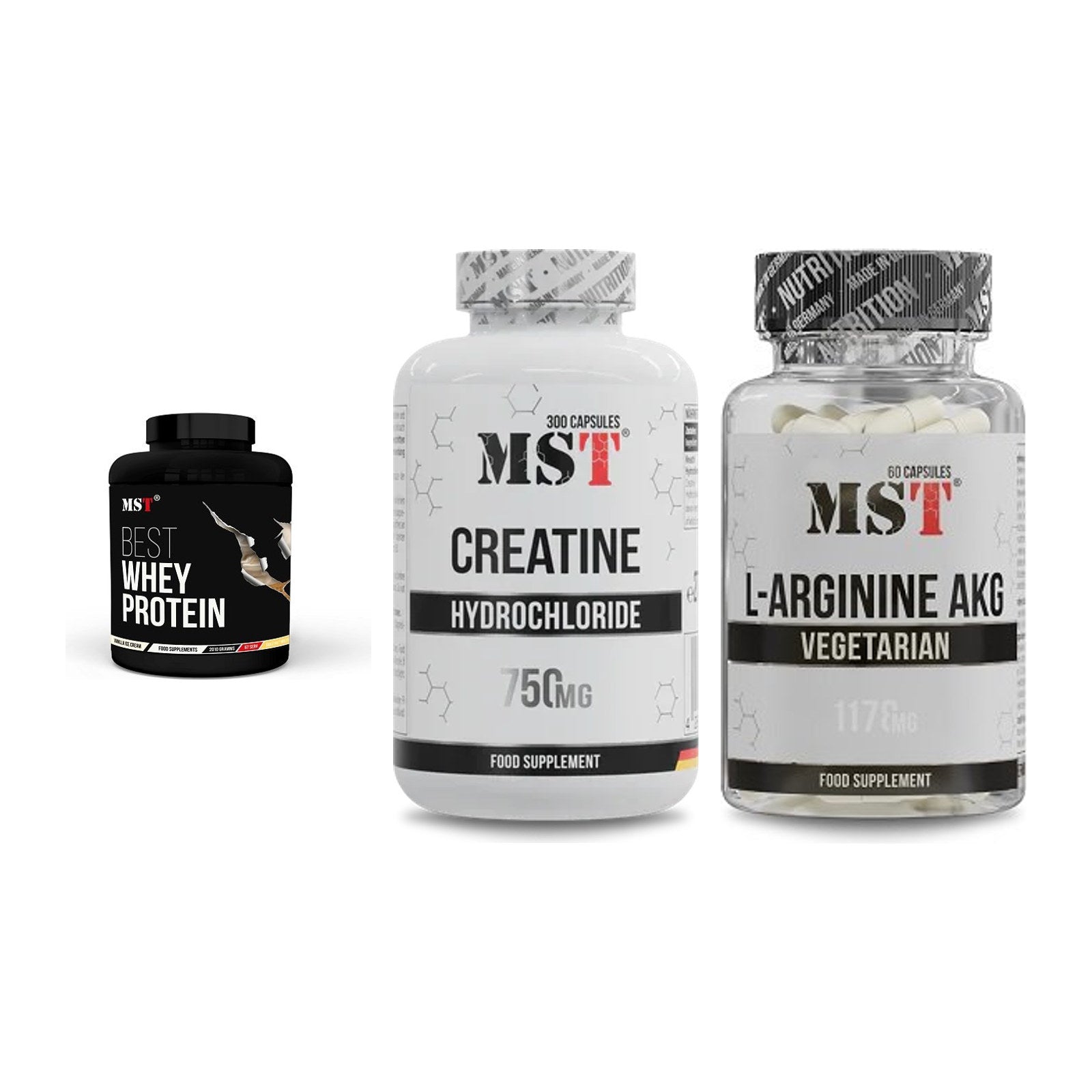 MST Marken-Trio: Best Whey + Creatine HCL + Arginin AAKG – alle enthaltenen Artikel