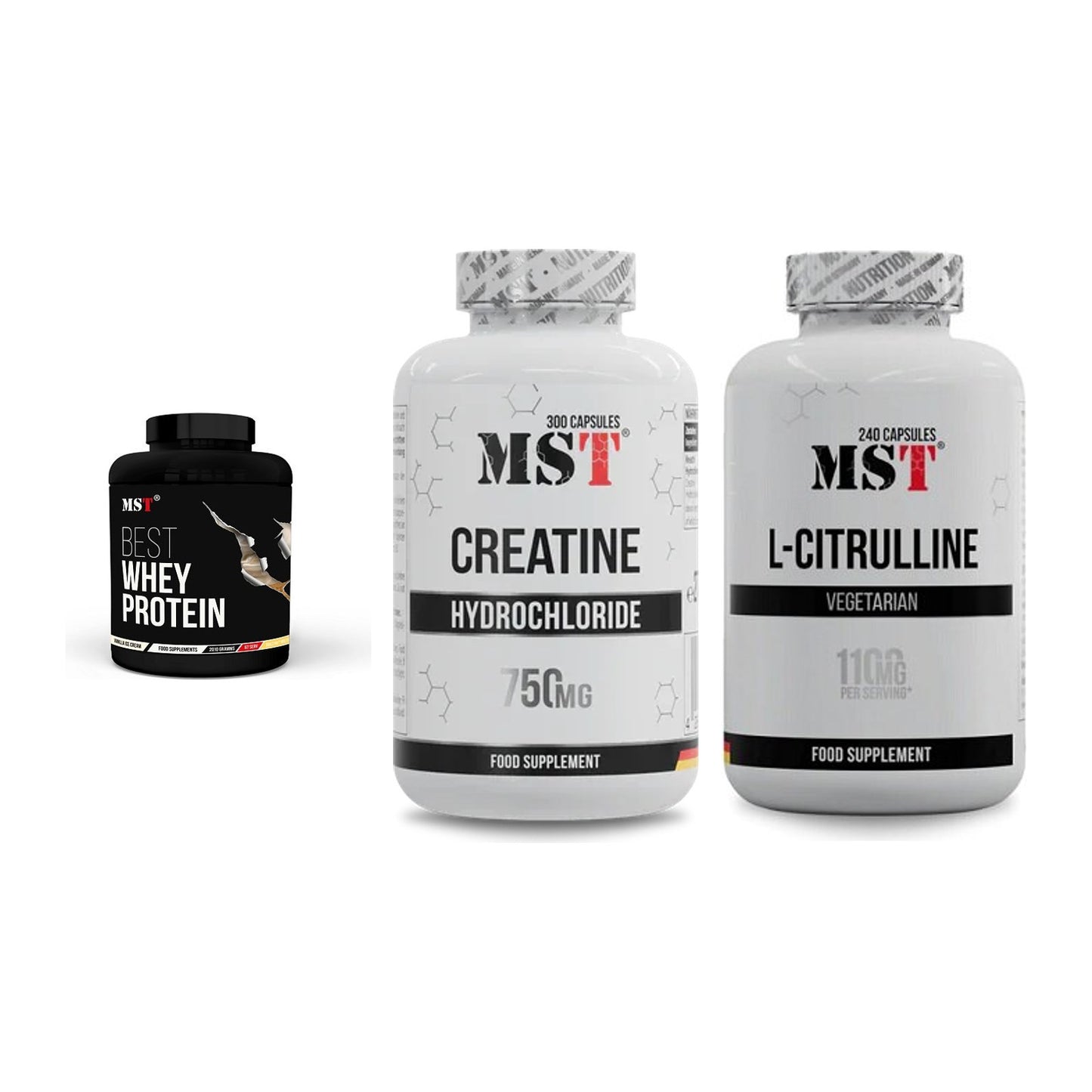 MST Marken-Trio: Best Whey Protein + Creatine HCL + Citrulline – alle enthaltenen Artikel
