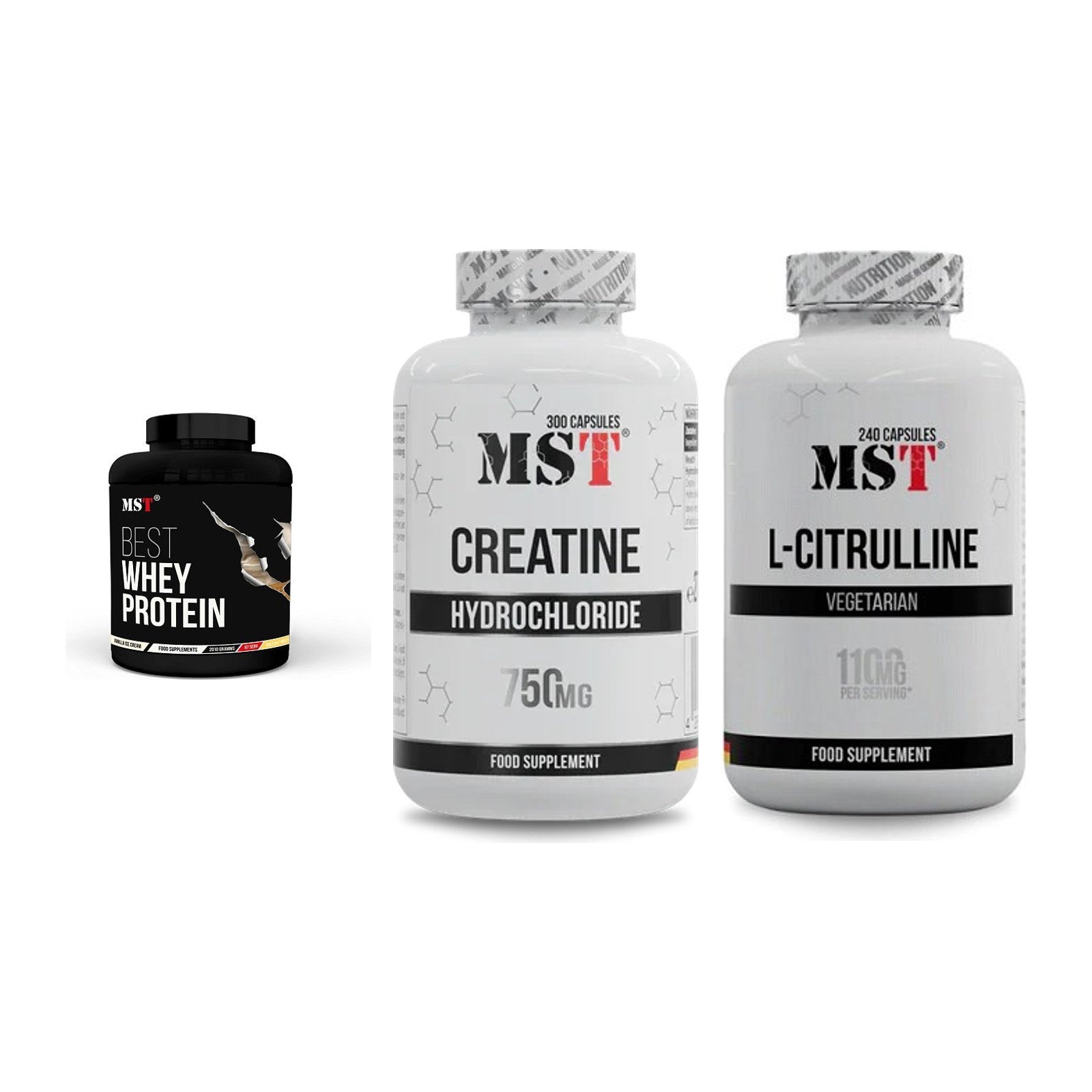 MST Marken-Trio: Best Whey Protein + Creatine HCL + Citrulline – alle enthaltenen Artikel