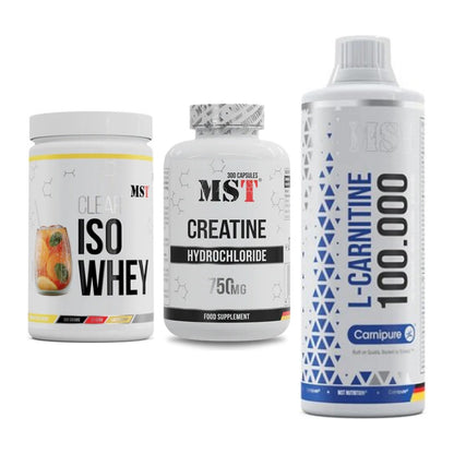 MST Marken-Trio: Iso Clear + Creatine HCL + L-Carnitine – alle enthaltenen Artikel