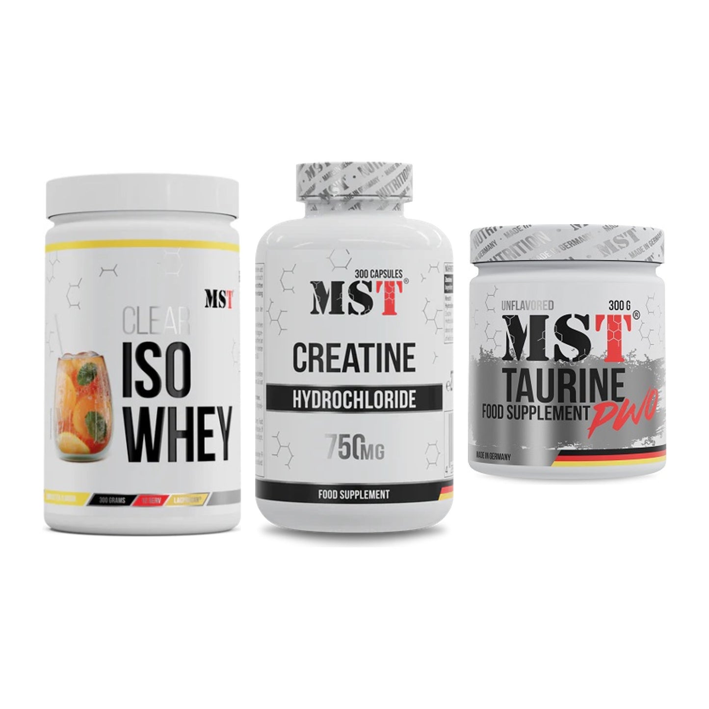 MST Marken-Trio: Iso Clear + Creatine HCL + Taurine – alle enthaltenen Artikel