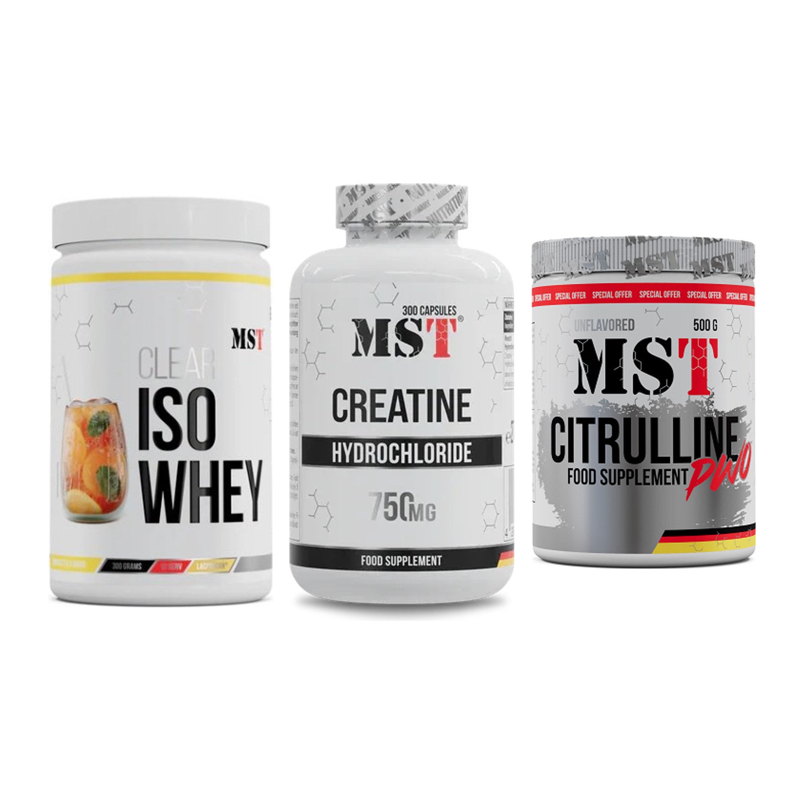 MST Marken-Trio: Iso Clear + Creatine HCL + Citrulline – alle enthaltenen Artikel