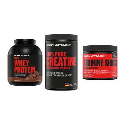 Body Attack Marken-Trio: Attack 100% Whey Protein + 2 weitere – alle enthaltenen Artikel