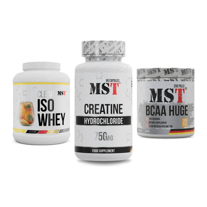 MST Marken-Trio: Iso Clear + Creatin HCL + BCAA Huge 200 – alle enthaltenen Artikel