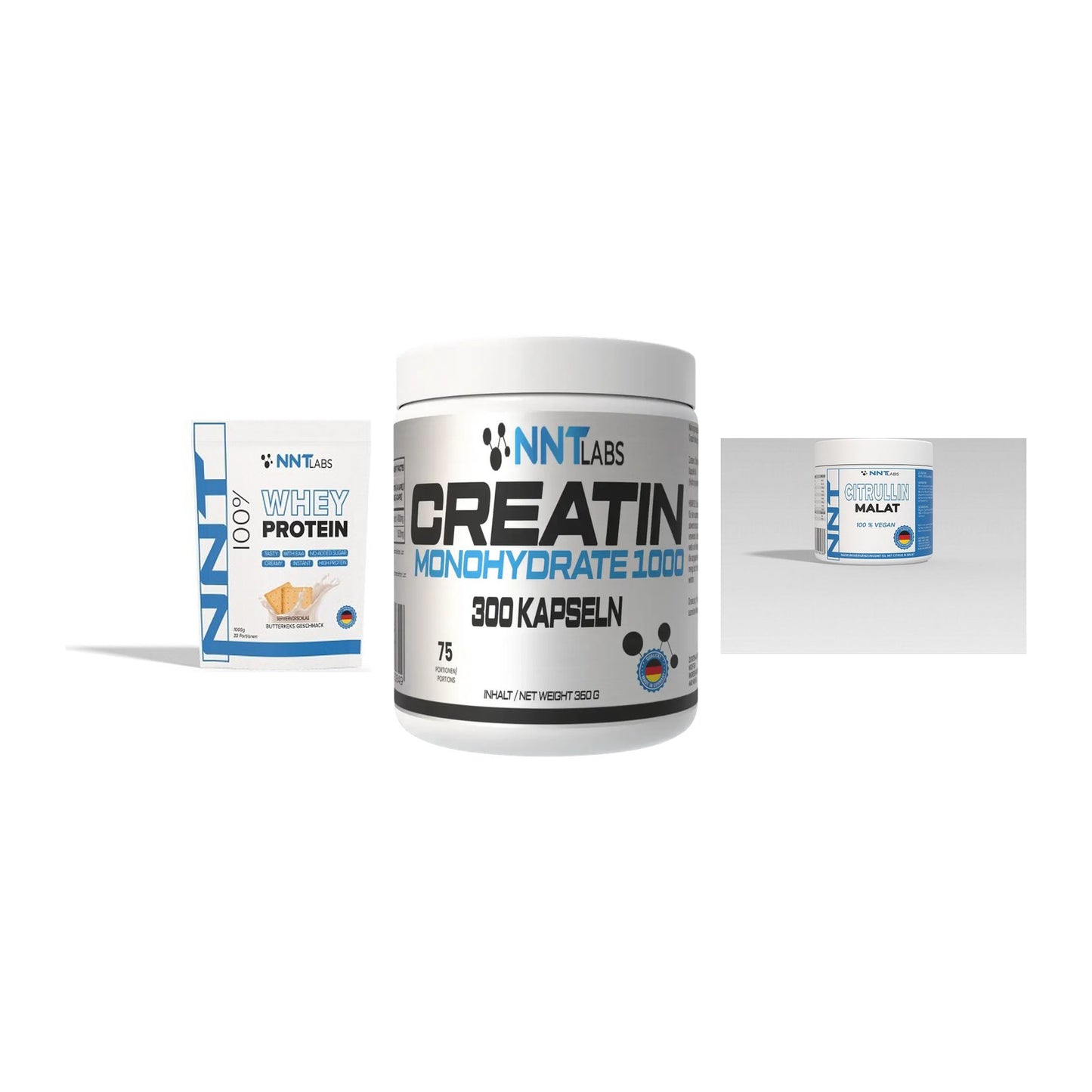 NNT Labs Marken-Trio: Whey + Creatin 1000 mg + Citrullin – alle enthaltenen Artikel