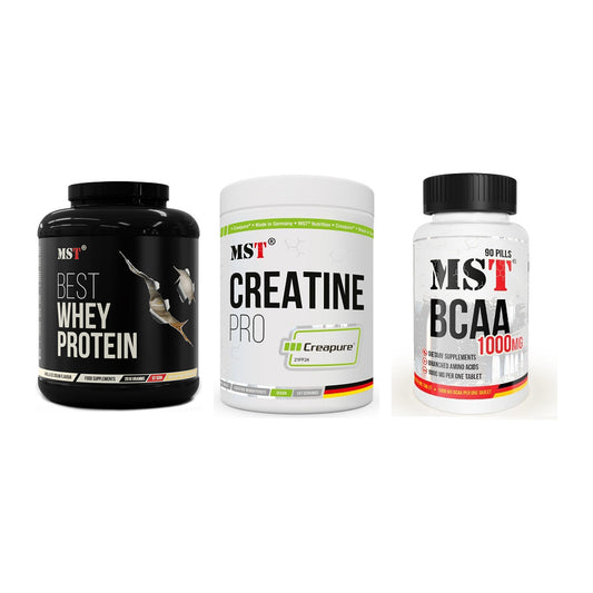 MST Marken-Trio: Best Whey + Creatin Pro + BCAA 1000 (90 – alle enthaltenen Artikel