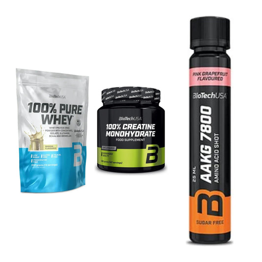 BioTech USA Marken-Trio: 100% Pure + Creatine + AAKG 7800 20 – alle enthaltenen Artikel