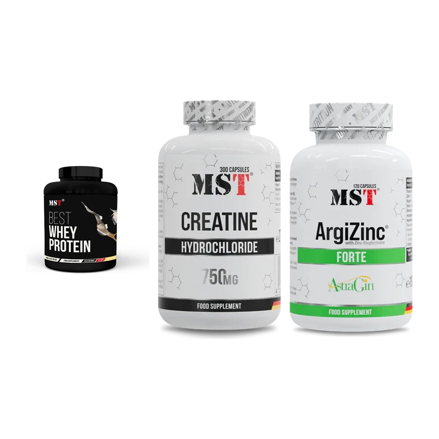 MST Marken-Trio: Best Whey Protein + Creatine HCL + ArgiZinc Forte – alle enthaltenen Artikel