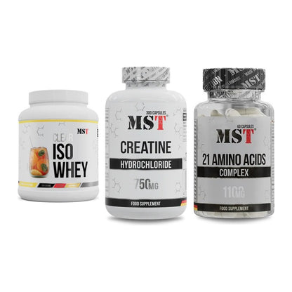 MST Marken-Trio: Iso Clear + Creatine HCL + 21 Amino Acids – alle enthaltenen Artikel
