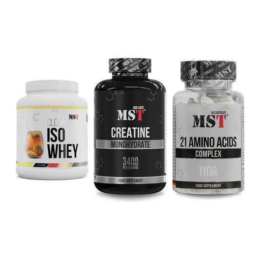 MST Marken-Trio: Iso Clear + Creatine Monohydrate + 21 Amino Acids – alle enthaltenen Artikel