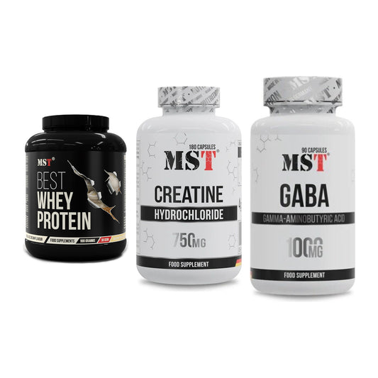 MST Marken-Trio: Best Whey Protein + Creatine HCL + GABA 1000mg – alle enthaltenen Artikel