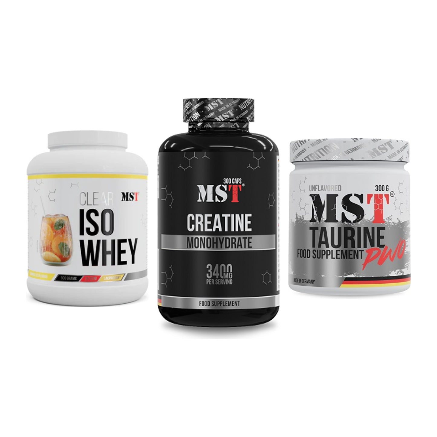 MST Marken-Trio: Iso Clear + Creatine Monohydrate + Taurine – alle enthaltenen Artikel