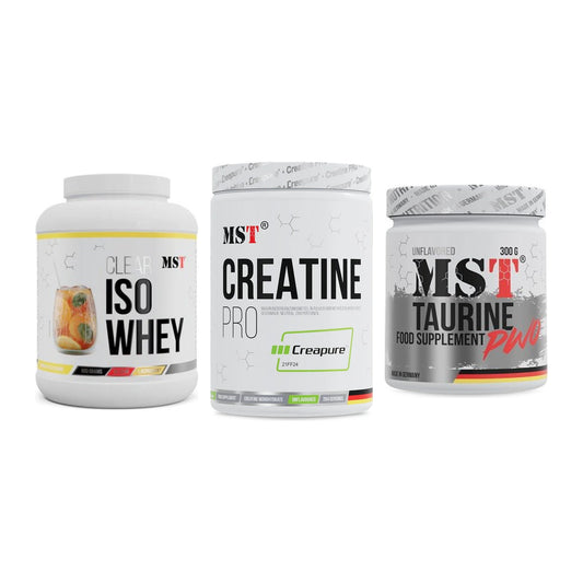 MST Marken-Trio: Iso Clear 900g + Creatin Pro + Taurine – alle enthaltenen Artikel