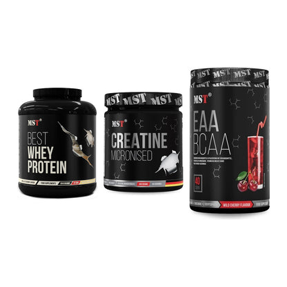 MST Marken-Trio: Best Whey Protein + Creatin Monohydrate + EAA & BCAA – alle enthaltenen Artikel