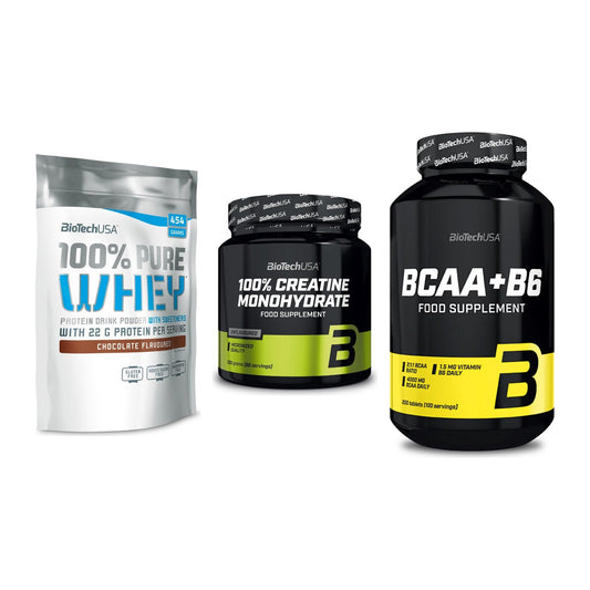 BioTech USA Marken-Trio: 100% Pure + Creatine + BCAA+B6 200 – alle enthaltenen Artikel